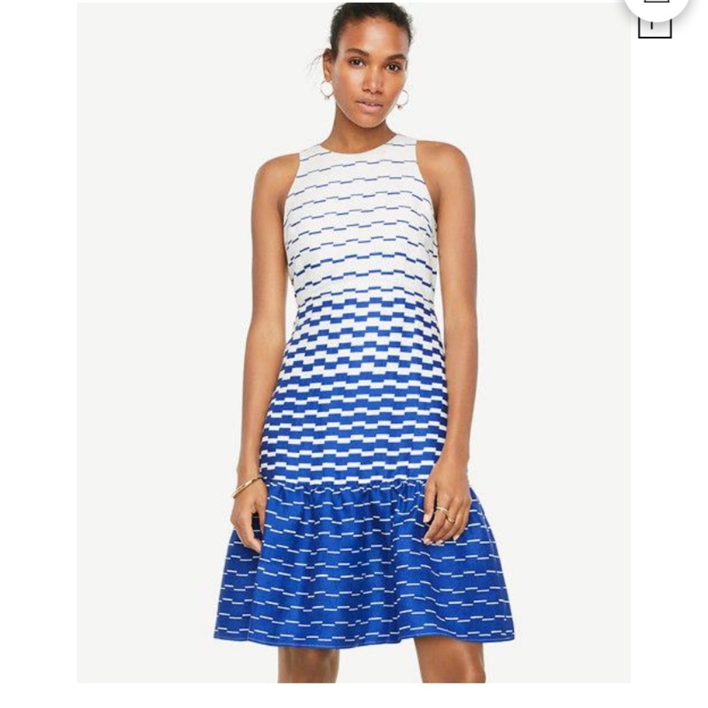 Ann Taylor Blurred Stripe Flare Dress Vivid Sapphi